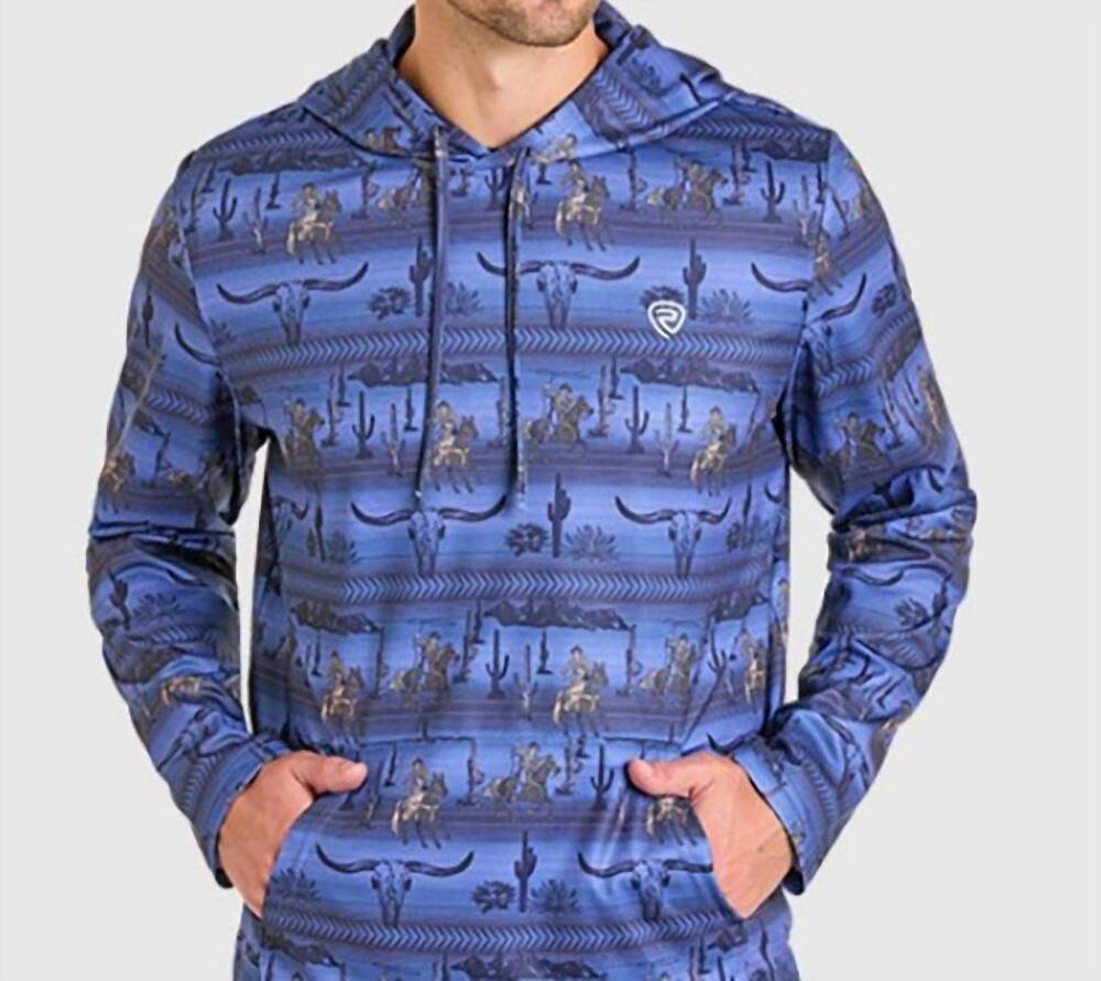 NEW ROCK & ROLL DENIM moisture wicking aztec hoodie in navy
